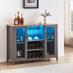 Meuble Bar à Vin avec Lumières LED, Meuble à Alcool avec Porte-Verres et Porte-Bouteilles, Buffet de Rangement pour Salle à Manger