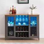 Meuble Bar à Vin avec Lumières LED, Meuble à Alcool avec Porte-Verres et Porte-Bouteilles, Buffet de Rangement pour Salle à Manger