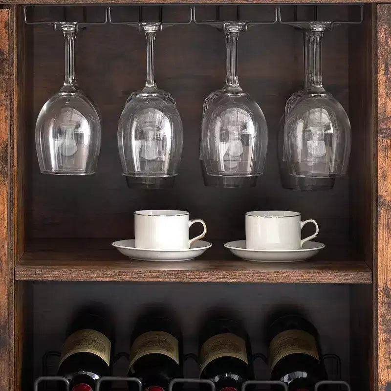 Wine Bar Cabinet with LED Lights, Liquor Cabinet with Glass & Bottle Rack, Coffee Bar Sideboard Buffet Storage for Dining Room