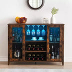 Meuble Bar à Vin avec Lumières LED, Meuble à Alcool avec Porte-Verres et Porte-Bouteilles, Buffet de Rangement pour Salle à Manger