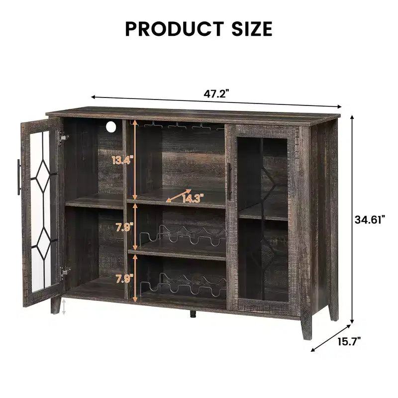 Wine Bar Cabinet with LED Lights, Liquor Cabinet with Glass & Bottle Rack, Coffee Bar Sideboard Buffet Storage for Dining Room