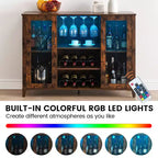 Meuble Bar à Vin avec Lumières LED, Meuble à Alcool avec Porte-Verres et Porte-Bouteilles, Buffet de Rangement pour Salle à Manger