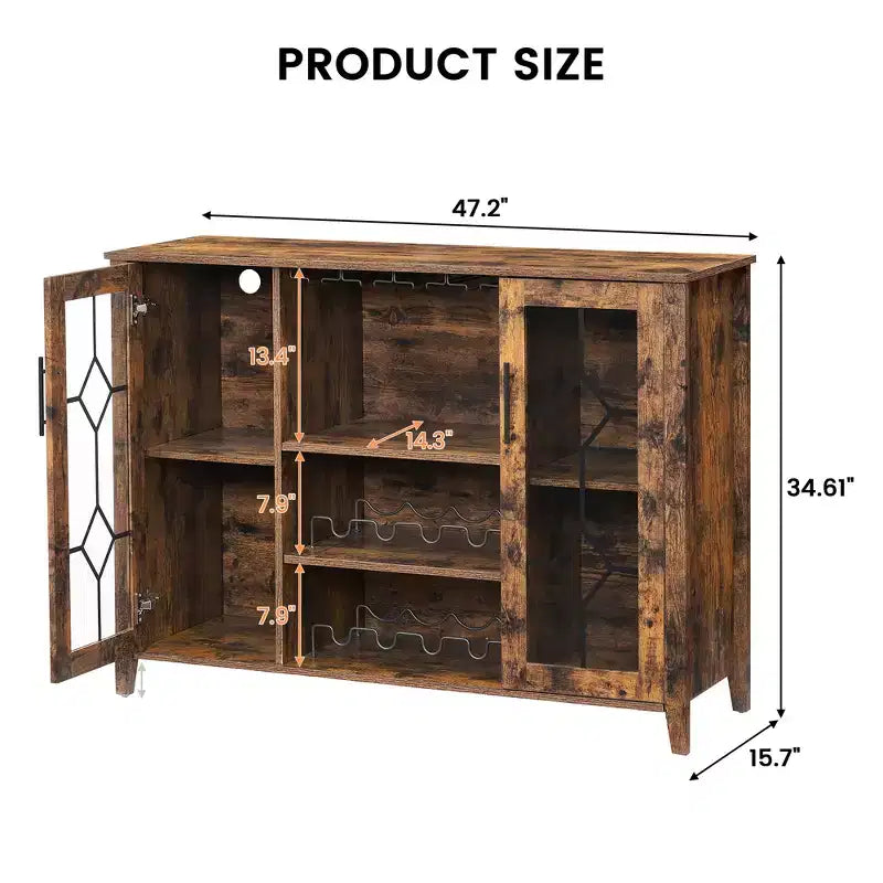 Wine Bar Cabinet with LED Lights, Liquor Cabinet with Glass & Bottle Rack, Coffee Bar Sideboard Buffet Storage for Dining Room