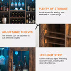 Meuble Bar à Vin avec Lumières LED, Meuble à Alcool avec Porte-Verres et Porte-Bouteilles, Buffet de Rangement pour Salle à Manger