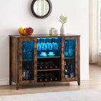 Meuble Bar à Vin avec Lumières LED, Meuble à Alcool avec Porte-Verres et Porte-Bouteilles, Buffet de Rangement pour Salle à Manger