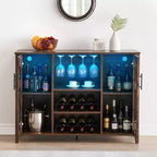 Meuble Bar à Vin avec Lumières LED, Meuble à Alcool avec Porte-Verres et Porte-Bouteilles, Buffet de Rangement pour Salle à Manger