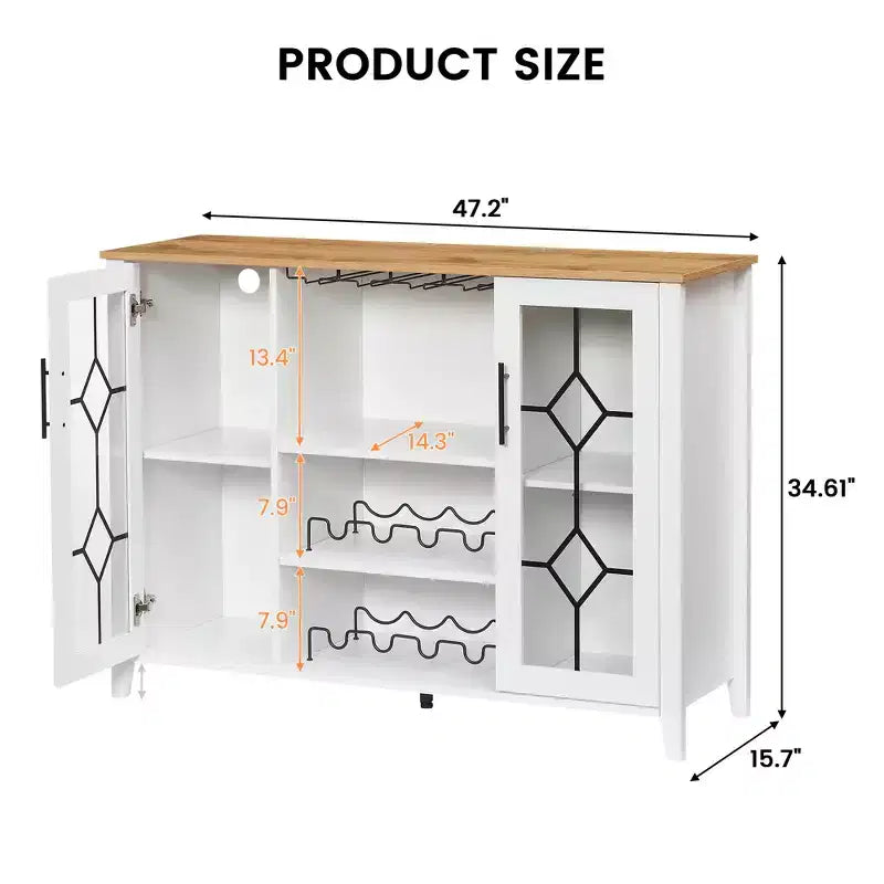 Wine Bar Cabinet with LED Lights, Liquor Cabinet with Glass & Bottle Rack, Coffee Bar Sideboard Buffet Storage for Dining Room