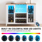 Meuble Bar à Vin avec Lumières LED, Meuble à Alcool avec Porte-Verres et Porte-Bouteilles, Buffet de Rangement pour Salle à Manger