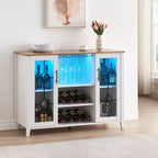 Meuble Bar à Vin avec Lumières LED, Meuble à Alcool avec Porte-Verres et Porte-Bouteilles, Buffet de Rangement pour Salle à Manger