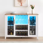 Meuble Bar à Vin avec Lumières LED, Meuble à Alcool avec Porte-Verres et Porte-Bouteilles, Buffet de Rangement pour Salle à Manger