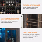 Meuble Bar à Vin avec Lumières LED, Meuble à Alcool avec Porte-Verres et Porte-Bouteilles, Buffet de Rangement pour Salle à Manger