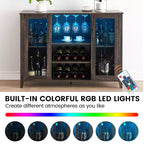 Meuble Bar à Vin avec Lumières LED, Meuble à Alcool avec Porte-Verres et Porte-Bouteilles, Buffet de Rangement pour Salle à Manger