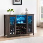 Meuble Bar à Vin avec Lumières LED, Meuble à Alcool avec Porte-Verres et Porte-Bouteilles, Buffet de Rangement pour Salle à Manger