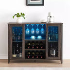 Meuble Bar à Vin avec Lumières LED, Meuble à Alcool avec Porte-Verres et Porte-Bouteilles, Buffet de Rangement pour Salle à Manger