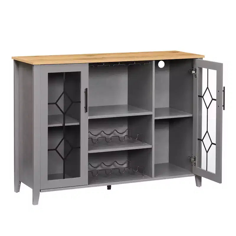 Wine Bar Cabinet with LED Lights, Liquor Cabinet with Glass & Bottle Rack, Coffee Bar Sideboard Buffet Storage for Dining Room