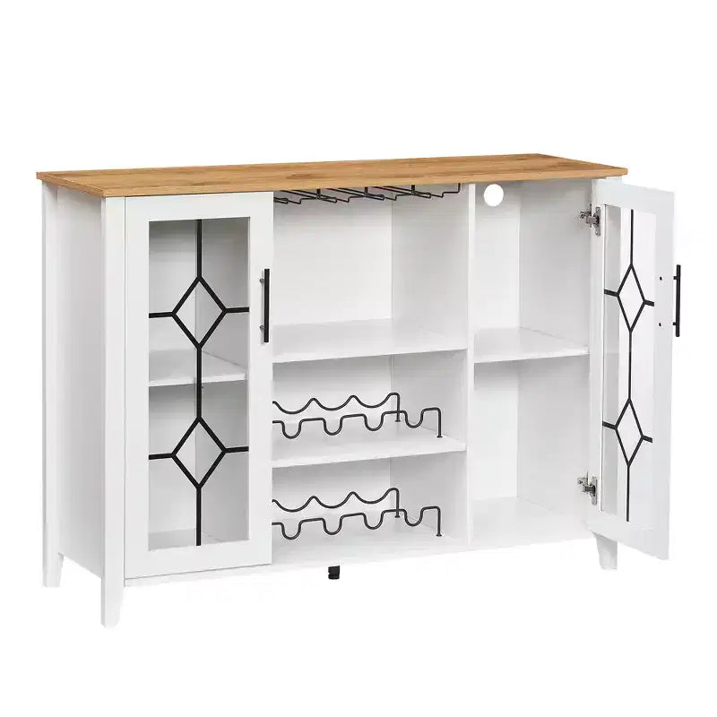 Wine Bar Cabinet with LED Lights, Liquor Cabinet with Glass & Bottle Rack, Coffee Bar Sideboard Buffet Storage for Dining Room