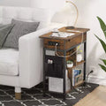 COZONY Charging End Table with USB Outlets, Flip Top Storage Shelf and Bag, Narrow Nightstand for Bedroom Small Spaces