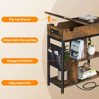 Table d'appoint de chargement avec prises USB, rangement à plateau relevable, table de chevet étroite pour petites chambres
