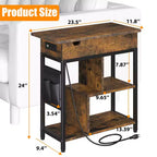 Table d'appoint de chargement avec prises USB, rangement à plateau relevable, table de chevet étroite pour petites chambres