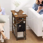 Table d'appoint de chargement avec prises USB, rangement à plateau relevable, table de chevet étroite pour petites chambres