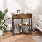 Table d'appoint de chargement avec prises USB, rangement à plateau relevable, table de chevet étroite pour petites chambres