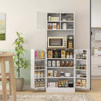 Meuble de rangement pour garde-manger de cuisine de 169 cm de haut avec étagères réglables et portes vitrées