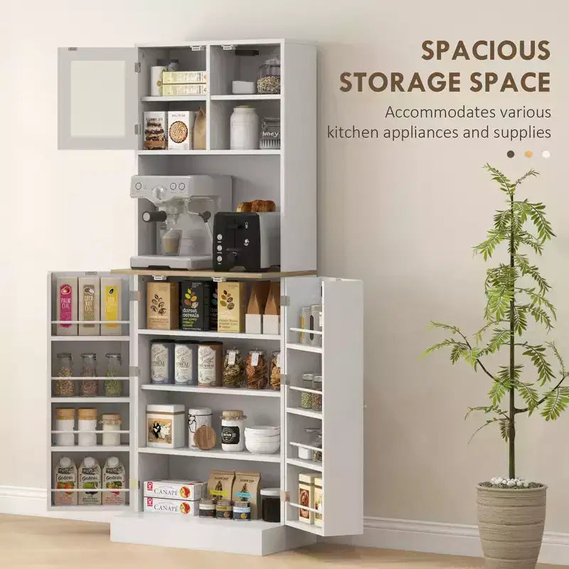 66.5" Tall Kitchen Pantry Storage Cabinet with Adjustable Shelves and Glass Doors