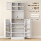Meuble de rangement pour garde-manger de cuisine de 169 cm de haut avec étagères réglables et portes vitrées