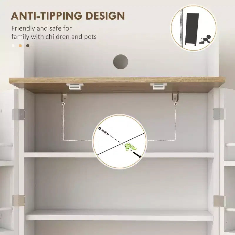 66.5" Tall Kitchen Pantry Storage Cabinet with Adjustable Shelves and Glass Doors