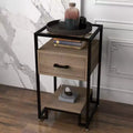 COZONY Nightstand End Table with Tempered Glass Top, Wood Drawer, Adjustable Legs, Bedside Table for Bedroom Living Room