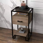 COZONY Nightstand End Table with Tempered Glass Top, Wood Drawer, Adjustable Legs, Bedside Table for Bedroom Living Room