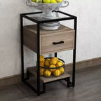 Table de chevet avec plateau en verre trempé, tiroir en bois et pieds réglables, table d'appoint pour chambre et salon