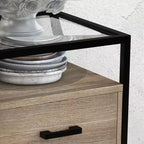 Table de chevet avec plateau en verre trempé, tiroir en bois et pieds réglables, table d'appoint pour chambre et salon
