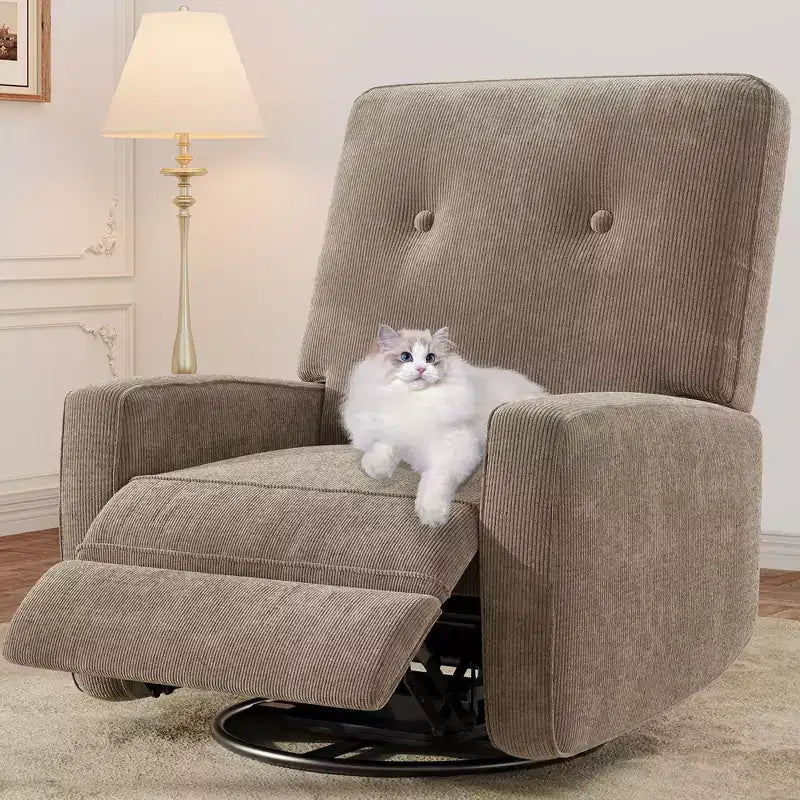 Recliner Chair, 360 Swivel Rocking Glider Chair for Adults with Adjustable Backrest & Footrest, Corduroy Upholstered Armchair
