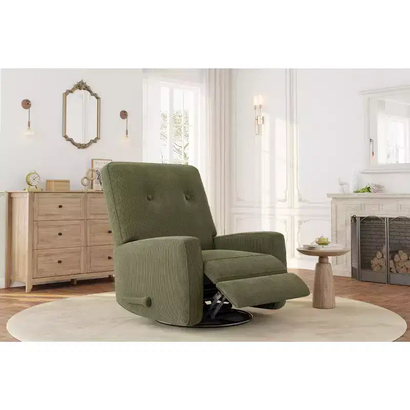 Recliner Chair, 360 Swivel Rocking Glider Chair for Adults with Adjustable Backrest & Footrest, Corduroy Upholstered Armchair