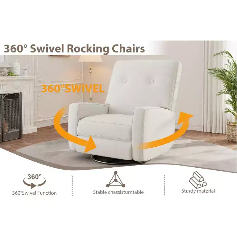 Recliner Chair, 360 Swivel Rocking Glider Chair for Adults with Adjustable Backrest & Footrest, Corduroy Upholstered Armchair