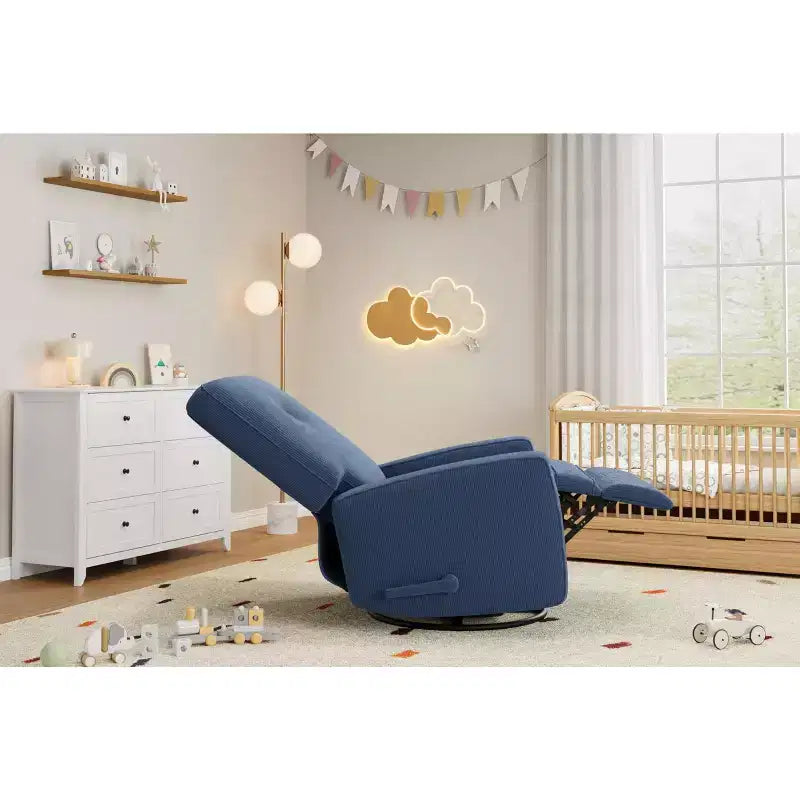 Recliner Chair, 360 Swivel Rocking Glider Chair for Adults with Adjustable Backrest & Footrest, Corduroy Upholstered Armchair
