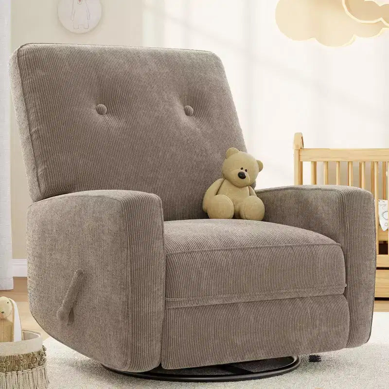 Recliner Chair, 360 Swivel Rocking Glider Chair for Adults with Adjustable Backrest & Footrest, Corduroy Upholstered Armchair