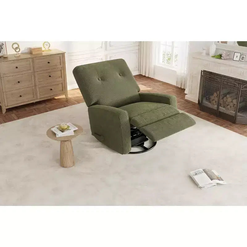 Recliner Chair, 360 Swivel Rocking Glider Chair for Adults with Adjustable Backrest & Footrest, Corduroy Upholstered Armchair