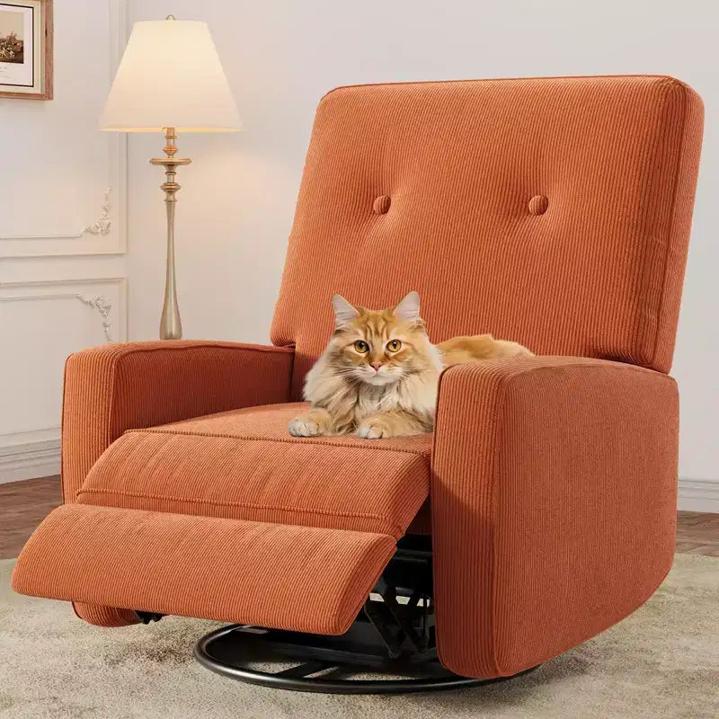Recliner Chair, 360 Swivel Rocking Glider Chair for Adults with Adjustable Backrest & Footrest, Corduroy Upholstered Armchair