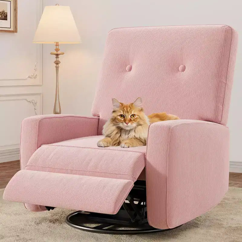 Recliner Chair, 360 Swivel Rocking Glider Chair for Adults with Adjustable Backrest & Footrest, Corduroy Upholstered Armchair