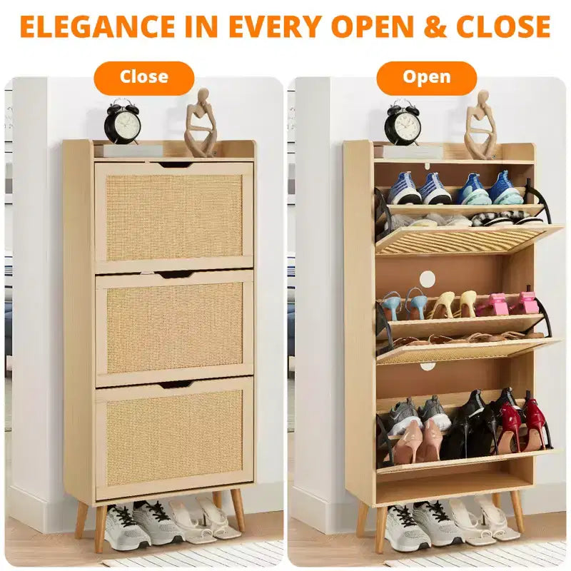 Slim 3-Tier Shoe Cabinet with Doors - Narrow Entryway Shoe Rack Organizer