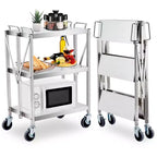 3-Tier Foldable Utility Cart with Wheels, 300 LBS Capacity, Rolling Service Cart for Home, Garage, Kitchen & Workshop Storage