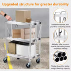 Chariot de service pliable à 3 niveaux en acier inoxydable avec roulettes