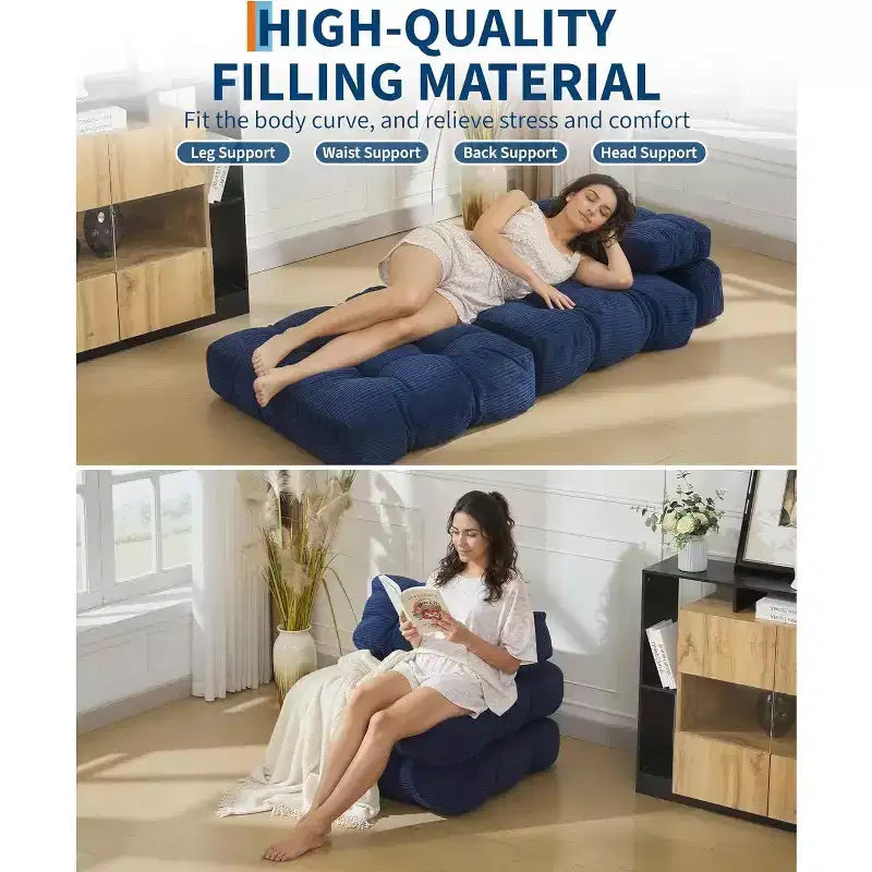 Folding Sofa Bed with Pillow - Convertible Sleeper Chair, Machine Washable Cover