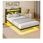 Twin Size LED Metal Floating Bed Frame with Charging Station For Bedroom,Heavy Duty Metal Platform Bed Frame