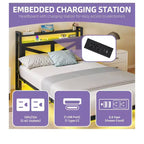 Cadre de lit flottant métallique LED une place avec station de recharge - Lit plateforme robuste