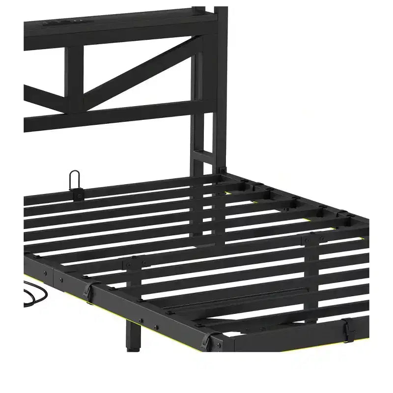 Twin Size LED Metal Floating Bed Frame with Charging Station - Heavy Duty Platform Bed