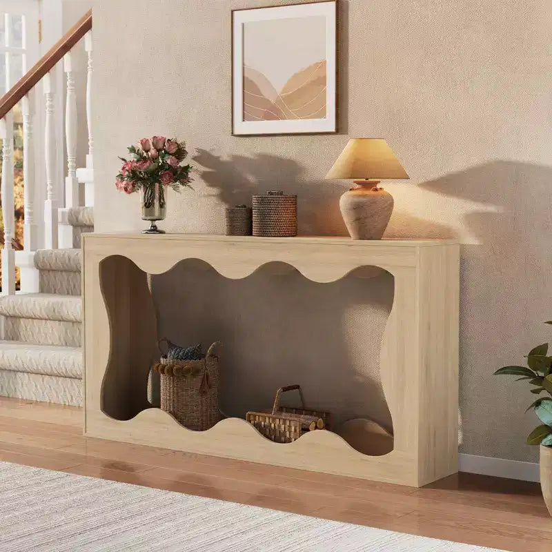 Narrow Console Table with Storage Shelf - 63 Inch Long Entryway Table