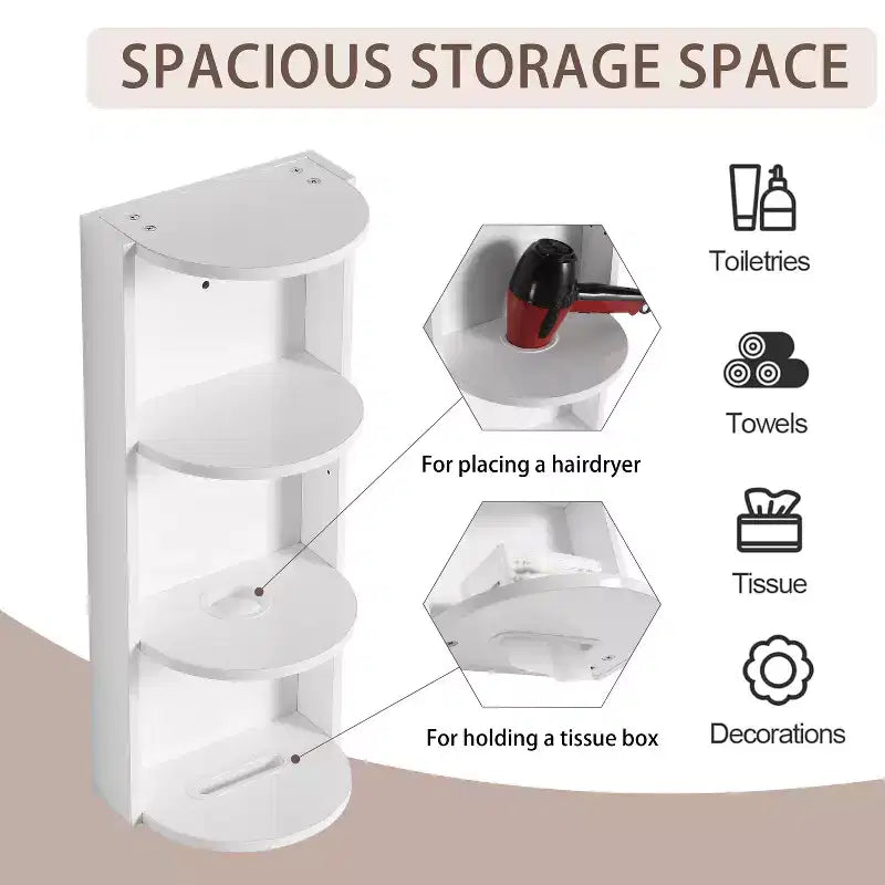 3-Tier Wall-Mounted Bathroom Corner Shelf with Hair Dryer Holder